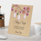 ピンク素朴フローラメイスン結婚ズの安全 台座サイン (インサイチュ)