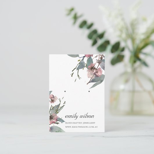 ピンク素朴フローラユーカリイヤリングスタッドディスプレイ 名刺 (スタンド正面)