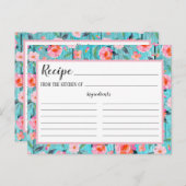 ピンク素朴フローラルパターンアクアウッドレシピカード ポストカード (正面/裏面)