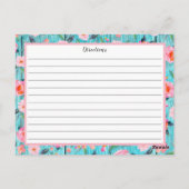 ピンク素朴フローラルパターンアクアウッドレシピカード ポストカード (裏面)