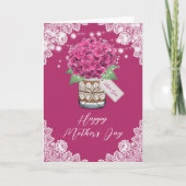 ピンク素朴フローラレースアジサイ母の日 カード (正面)