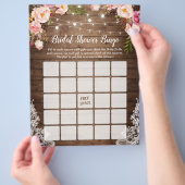 ピンク素朴フローラレースブライダルシャワービンゴゲーム チラシ (手)