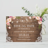 ピンク素朴フローラレース文字列ライト日付の保存 セーブザデート (スタンド正面)