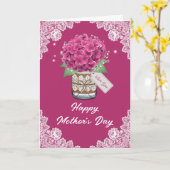 ピンク素朴フローラレース母のデイカード カード (黄色い花)