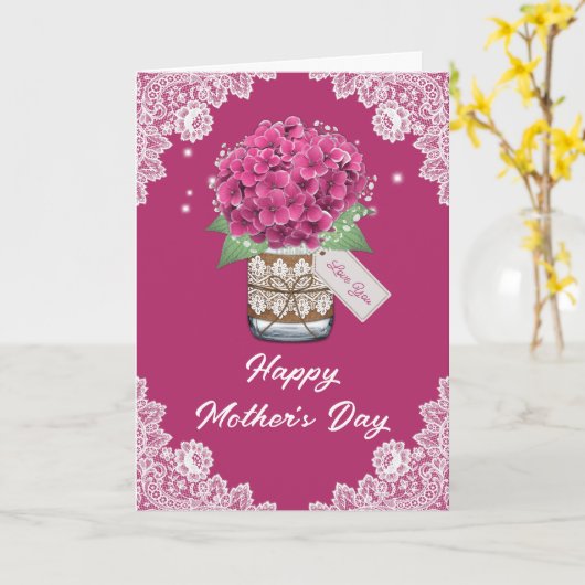 ピンク素朴フローラレース母のデイカード カード (黄色い花)