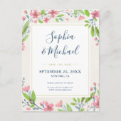 ピンク素朴フローラ保存日招待状 ポストカード (正面)
