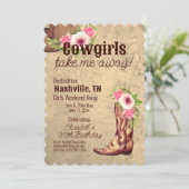 ピンク素朴フローラ女性のカーボーイ招待状2辺 招待状 (スタンド正面)