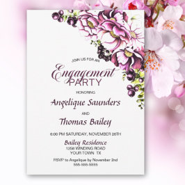 ピンク素朴フローラ婚約パーティ招待状 招待状