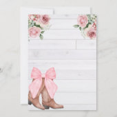 ピンク素朴フローラ征服女性のカーボーイブート誕生日 招待状 (裏面)
