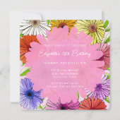 ピンク素朴フローラ春18th誕生日パーティー 招待状 (正面)