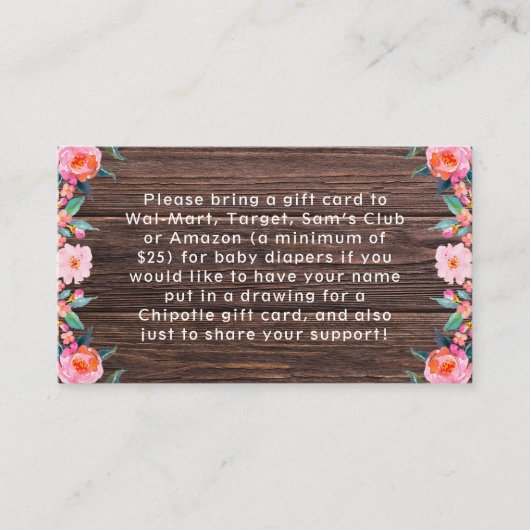 ピンク素朴フローラ水色ベビーシャワー エンクロージャーカード (正面)