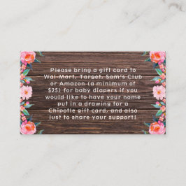 ピンク素朴フローラ水色ベビーシャワー エンクロージャーカード