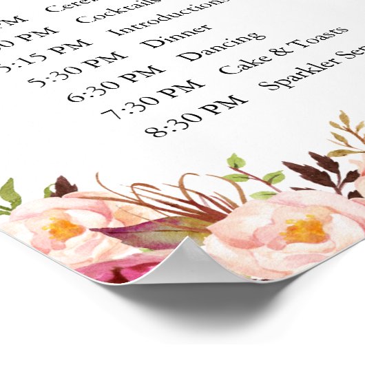 ピンク素朴フローラ結婚のイベント標識 ポスター (角)