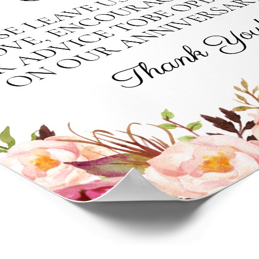 ピンク素朴フローラ結婚のタイムカプセル標識 ポスター (角)