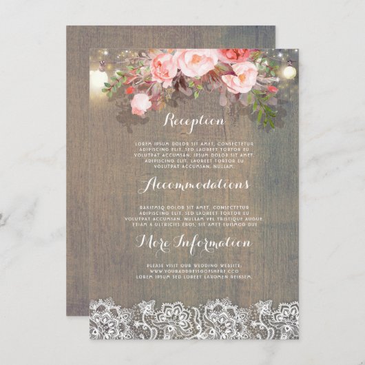 ピンク素朴フローラ結婚インフォメーションゲスト エンクロージャーカード (正面/裏面)