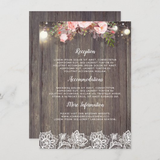 ピンク素朴フローラ結婚インフォメーションゲスト エンクロージャーカード (正面/裏面)