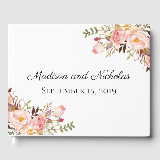 ピンク素朴フローラ結婚ズゲストブック ゲストブック (正面)