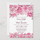 ピンク素朴フローラ結婚ズ 招待状 (正面)