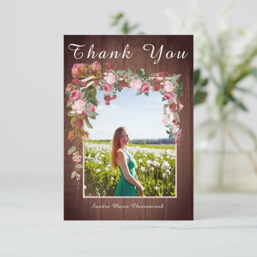 ピンク素朴フローラ結婚ブライダルシャワー | サンキューカード (スタンド正面)