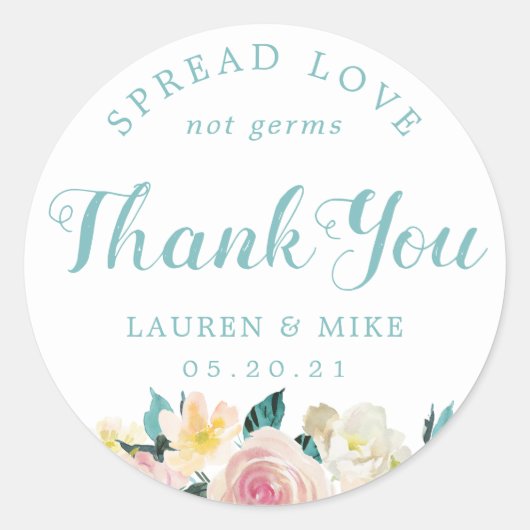 ピンク素朴フローラ結婚式の引き出物ハンドサニタイザー ラウンドシール (正面)