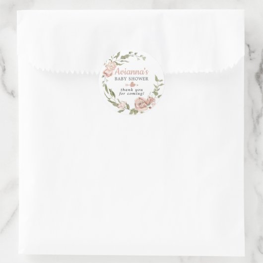 ピンク素朴フローラ赤ちゃんシャワーありがとうごクラシックR ラウンドシール (バッグ)