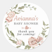 ピンク素朴フローラ赤ちゃんシャワーありがとうごクラシックR ラウンドシール (正面)