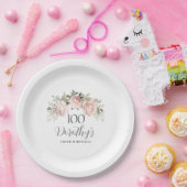 ピンク素朴フローラ100thバースデーパーティーカスタム ペーパープレート (パーティー)