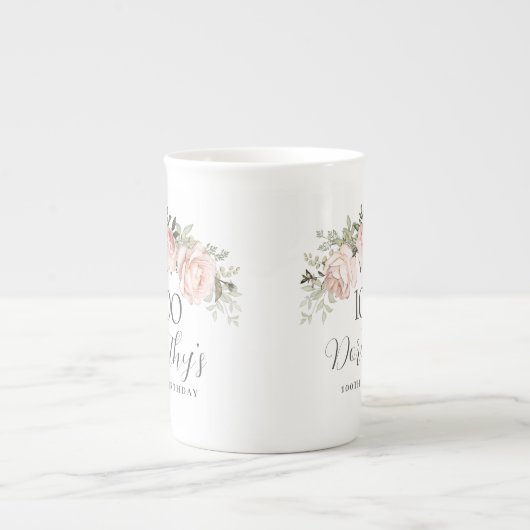 ピンク素朴フローラ100th誕生日パーティー ボーンチャイナマグカップ (正面)