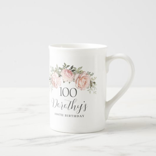 ピンク素朴フローラ100th誕生日パーティー ボーンチャイナマグカップ (右)