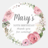 ピンク素朴フローラ50誕生日ありがとう ラウンドシール (正面)