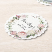 ピンク素朴フローラ80誕生日 ペーパーコースター (アングル)
