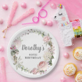 ピンク素朴フローラ80誕生日 ペーパープレート (パーティー)
