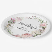 ピンク素朴フローラ80誕生日 ペーパープレート (アングル)