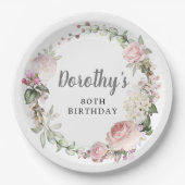 ピンク素朴フローラ80誕生日 ペーパープレート (正面)