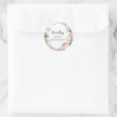 ピンク素朴フローラ80th誕生日パーティー ラウンドシール (バッグ)