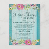 ピンク素朴フローラ&ウッドベビーシャワー招待状 インビテーションポストカード (正面)