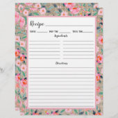 ピンク素朴フローラBurlapレシピバインダーページ (正面/裏面)