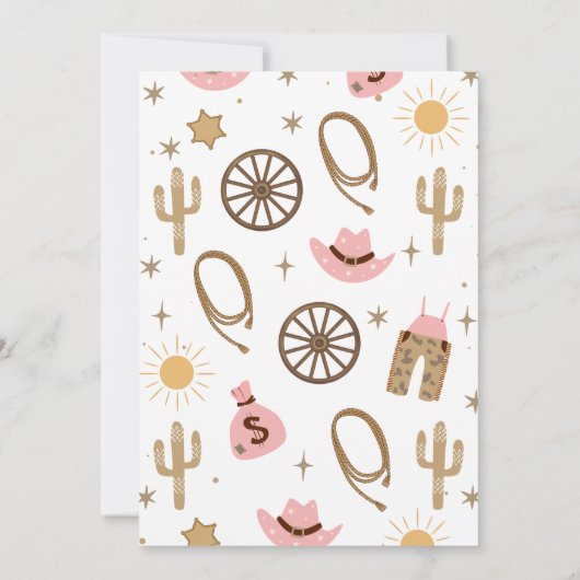 ピンク素朴ブラウンガールズファーストRodeo 1st誕生日 招待状 (裏面)