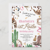 ピンク素朴ブラウンガールズ1stロデオ1st誕生日 招待状 (正面)