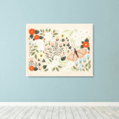 ピンク素朴ブラウンボホシックフローラバタフライアート キャンバスプリント (インサイチュ (ウッドフロア))