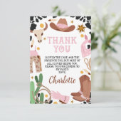 ピンク素朴ブラウンロデオ誕生日サンキューカード 招待状 (スタンド正面)