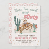 ピンク素朴ブラウンHow West Was One 1 Birthday 招待状 (正面/裏面)