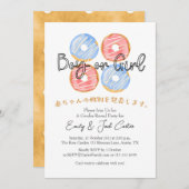 ピンク素朴ブルーのドーナツ男の子または女の子のジェンダーのリビール 招待状 (正面/裏面)