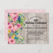 ピンク素朴ブルーウォーターフローラ50誕生日 ポストカード (正面/裏面)