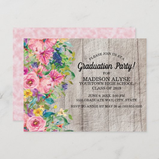 ピンク素朴ブルーウォーター色フローラグラードパーティー ポストカード (正面/裏面)