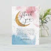 ピンク素朴ブルー金ゴールドムーンスターズ赤ちゃんシャワー サンキューカード (スタンド正面)