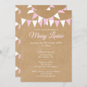 ピンク素朴ベビーガールバンティンバプテスマ《キリスト教》洗礼式や命名式 招待状 (正面/裏面)