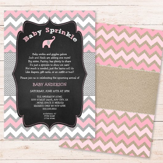 ピンク素朴ベビー散水招待状、女の子の赤ちゃんシャワー 招待状