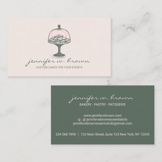 ピンク素朴ベーカリーレトロスイーツペストリーマカロン 名刺 (正面/裏面)