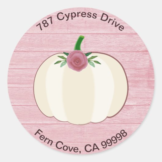ピンク素朴ホワイトカボチャフローラ封筒用シール ラウンドシール (正面)